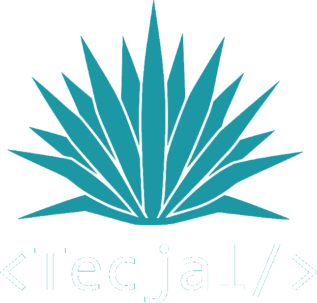 Logo de Tecjal, agave estilizado con el nombre Tecjal entre etiquetas de código